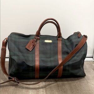 Vintage Polo Ralph Lauren Green Blue Plaid Tartan Duffle Duffel Bag Travel carry
